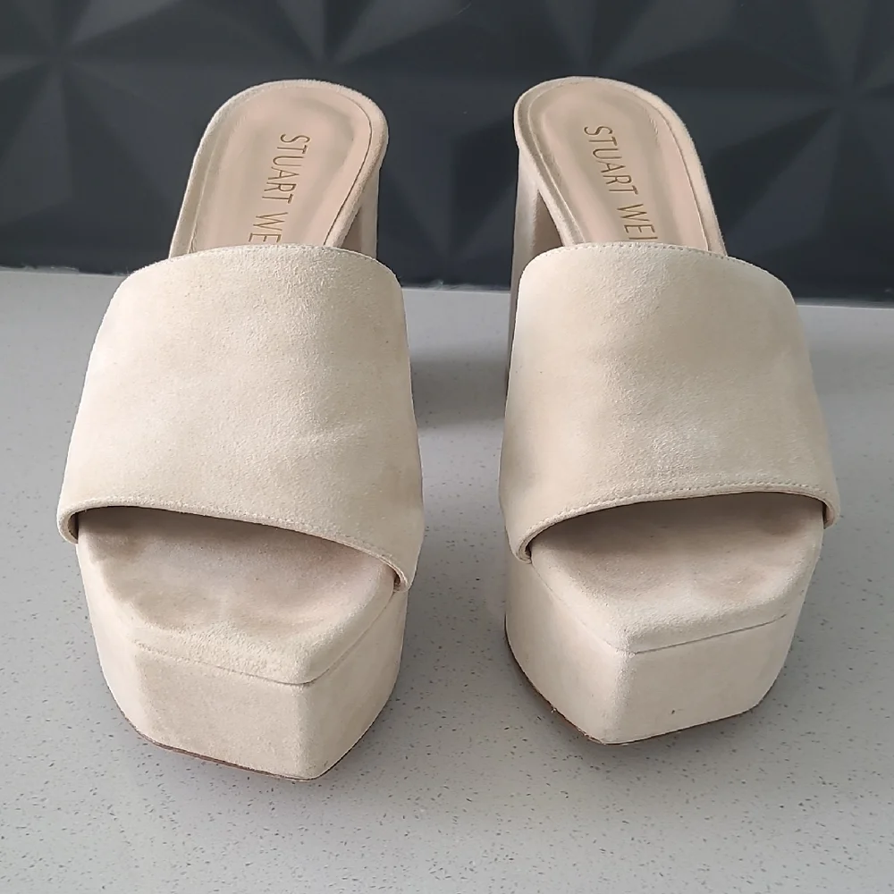 Stuart Weitzman Beige Platform Mules - Picture 3 of 5